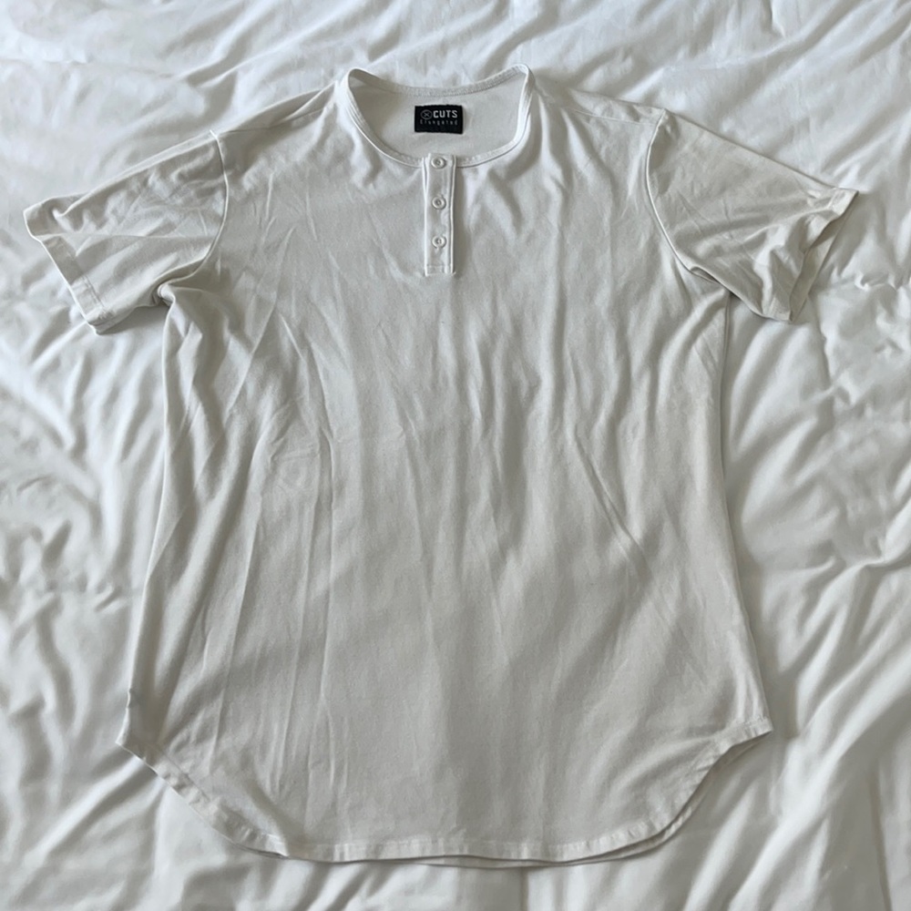 Cuts white henley short sleeve T-shirt